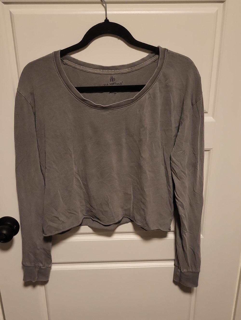 L/S Washed Gray Cropped Crewneck Sweatshirt by LYS VINTAGE